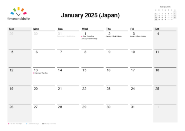 Calendar for 2025 in Japan