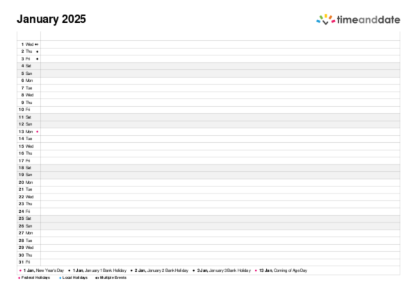 Family planner for 2025 in Japan